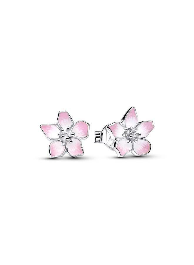 PANDORA Cherry blossom sterling silver stud earrings with shaded pink enamel - Image 1